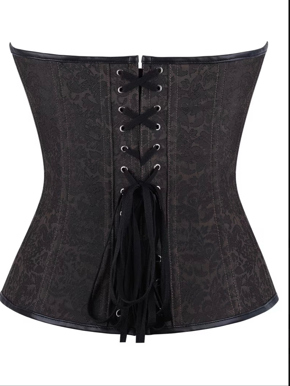 Black Small Brocade Boned Corset with Hook Closures - Picture 3 of 5